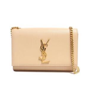Saint Laurent Kate Shoulder Bag Chain Leather YSL Logo Gold Grain de Poudre